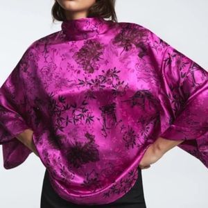 Zara printed jacquard blouse Fushsia